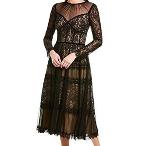 Tadashi Shoji Womens L/S All-Over Lace midi Dress